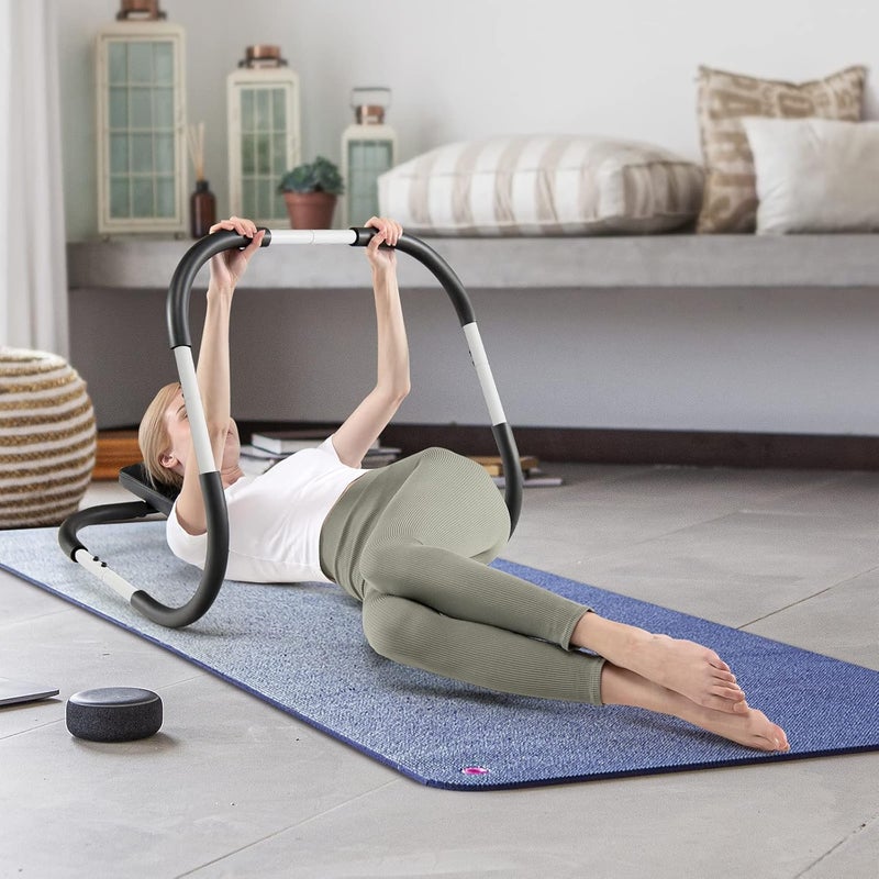 GYMAX Ab Cruncher, Abdominal Trainer Sit up Assistant Roller with Padded Headrest, Fitness Exercise Training Machine for Core Muscle, Home Gym Portable Ab Mat Trainer (White) - Image 2